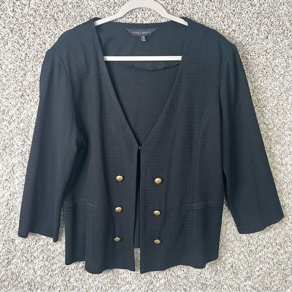 Ming Wang Sweaters - Ming Wang Sweater Women’s XL Black Lightweight Knit Pea Cardigan Jacket